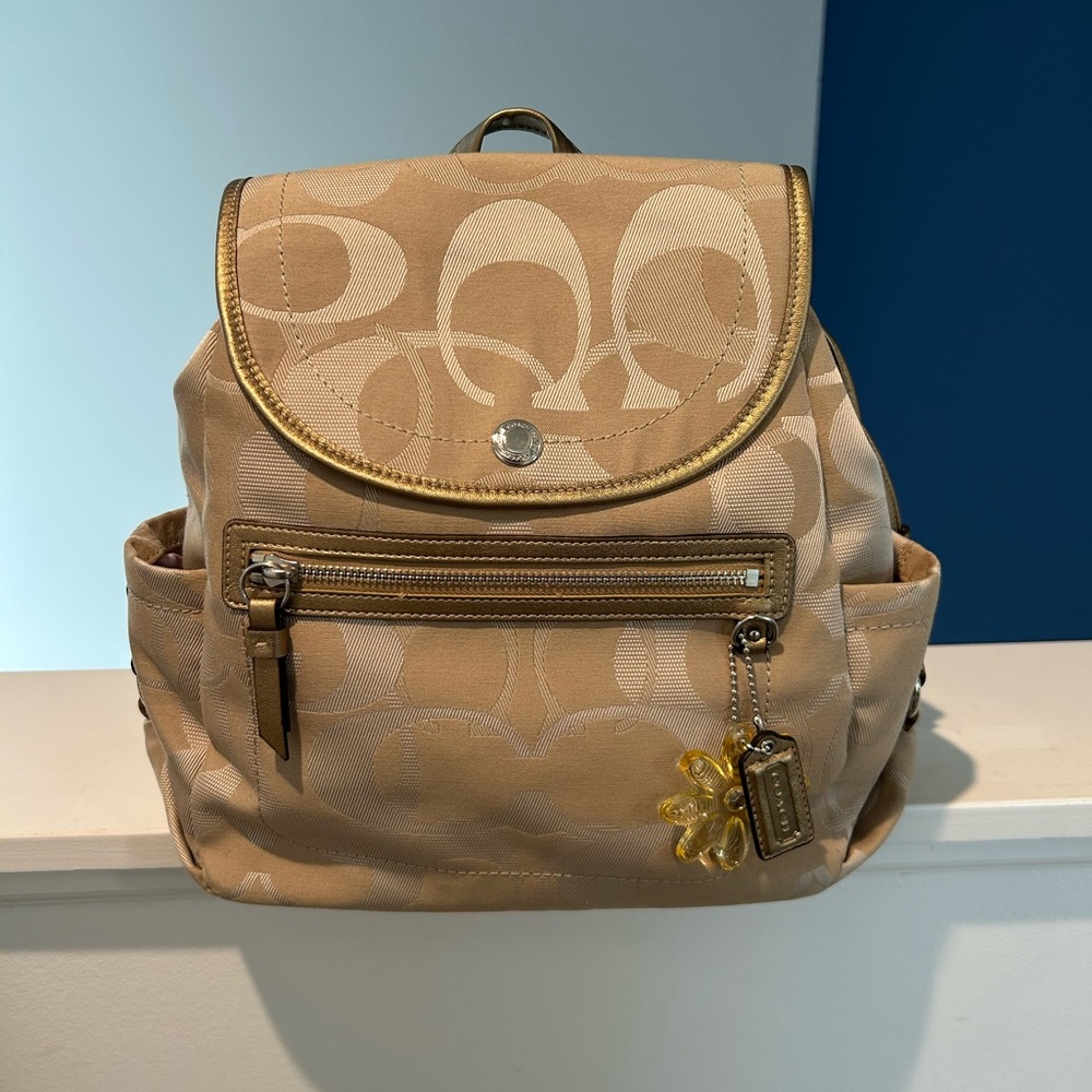 Coach Beige and Gold Backpack